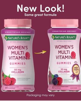 Roll over image to zoom in Nature’s Bounty Optimal Solutions Women’s Multivitamin, Immune and Cellular Energy Support, Bone Health, Raspberry Flavor, 80 Gummies