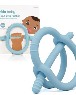 Frida Baby Get-A-Grip BabyTeether for Teething Relief | 100% Food-Grade Silicone Teething Toys for Baby 0-6, 12, 18 Months Infant, BPA-Free, PVC-Free | Blue