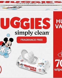 Huggies Simply Clean Fragrance-Free Baby Wipes, Unscented Diaper Wipes, 11 Flip-Top Packs (704 Wipes Total)