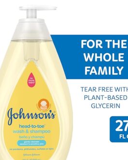 Johnson’s Head-to-Toe Gentle Tear-Free Baby & Newborn Wash & Shampoo, Sulfate-, Paraben- Phthalate- & Dye-Free, Hypoallergenic Wash for Sensitive Skin & Hair, 27.1 fl. Oz