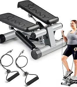 Sunny Health & Fitness Mini Steppers for Exercise at Home, Stair Step Workout Machine with Resistance Bands, Full Body Cardio Equipment, Optional Free SunnyFit App Connection Smart Stepper