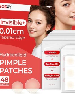 Sosky Pimple Patches for Face, FSA HSA Eligible Invisible Hydrocolloid Acne Patches, Zit Sticker for Face and Skin, Pimple Patches for Covering Zits, Blemishes with Salicylic Acid 2 Sizes 48 Count