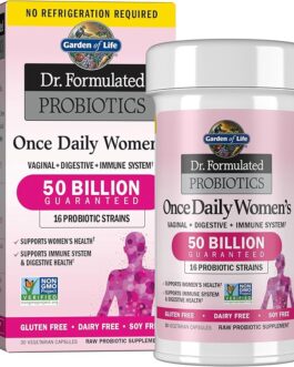 Garden of Life Once Daily Dr. Formulated Probiotics for Women 50 Billion CFU 16 Probiotic Strains with Organic Prebiotics for Digestive, Vaginal & Immune Health, Dairy Free, Shelf Stable 30 Capsules