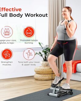 Sunny Health & Fitness Mini Steppers for Exercise at Home, Stair Step Workout Machine with Resistance Bands, Full Body Cardio Equipment, Optional Free SunnyFit App Connection Smart Stepper